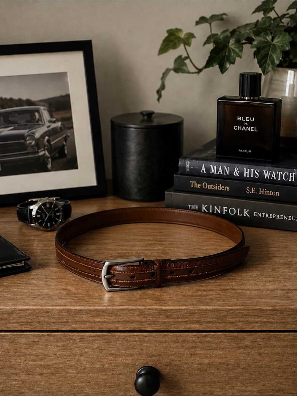 Johnston & Murphy Mens Brown Leather Belt Size 40 Contrast Stitch Silver Buckle